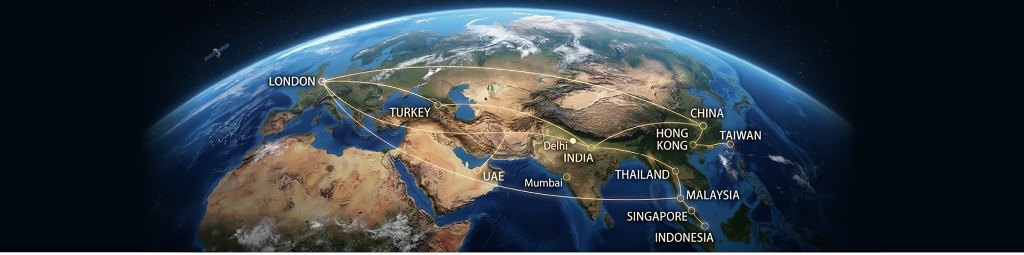 Earth from space with Benham & Reeves international office locations marked